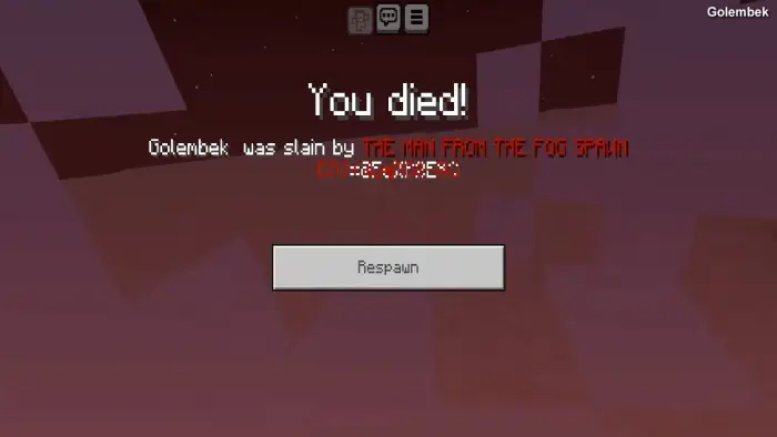 You died screen with respawn button