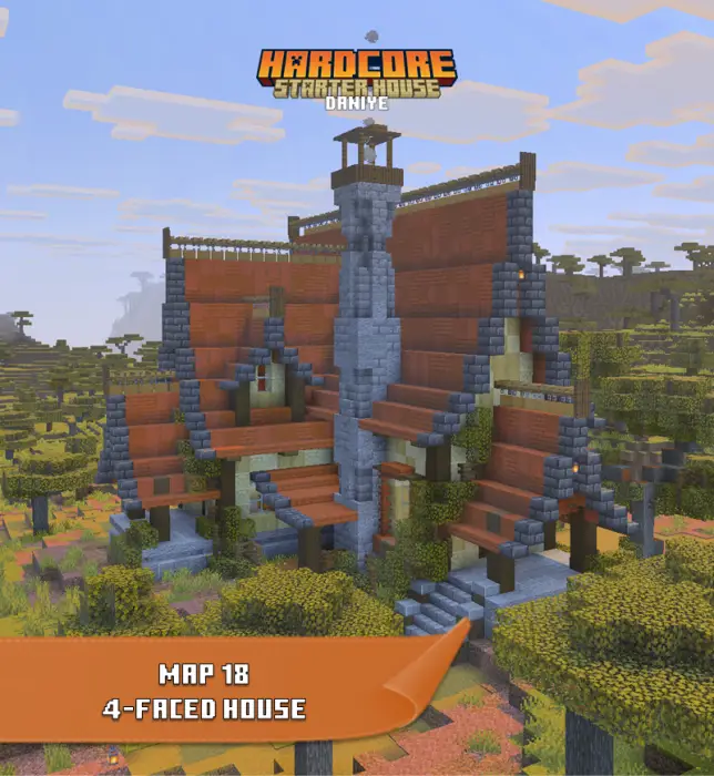 Large four-faced starter house in savanna.