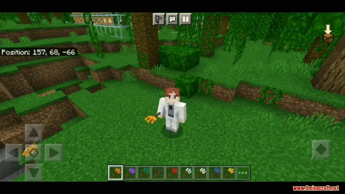 Player holds new colorful ores and tools