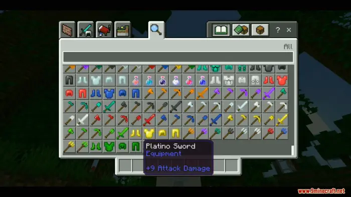 Inventory with new ores, tools, and armor