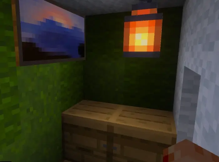 Cozy rural room with lantern and painting