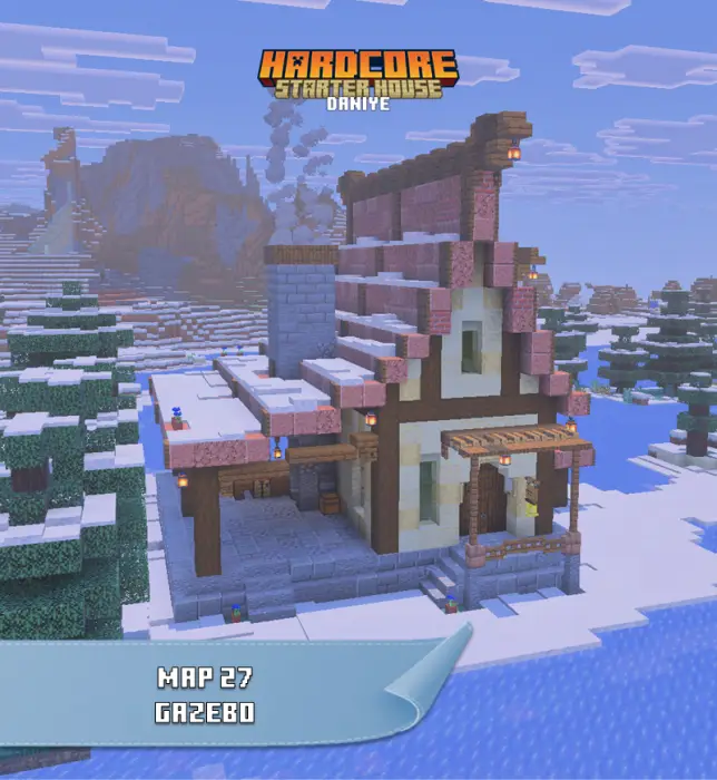 Snowy starter house with steep roof design