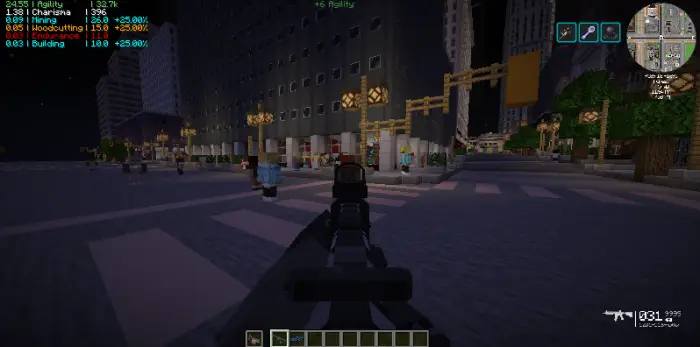 First-person view aiming in city at night