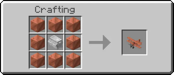 Copper plane crafting recipe interface.