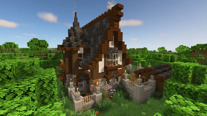 Medieval farmstead with gardens and stable