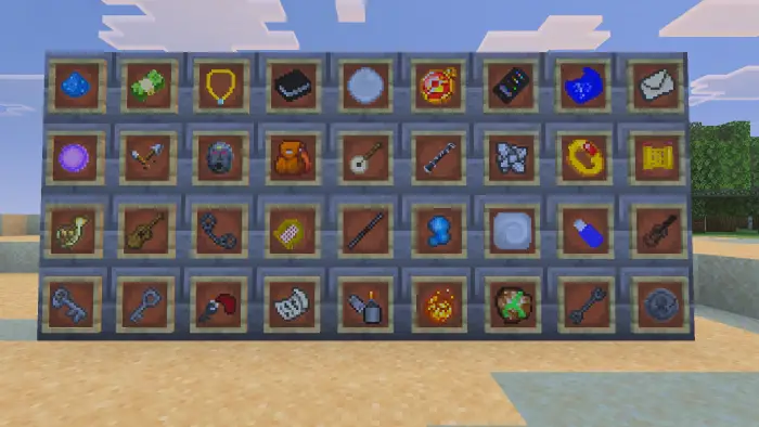 Decorative blocks, armor, weapons, and items