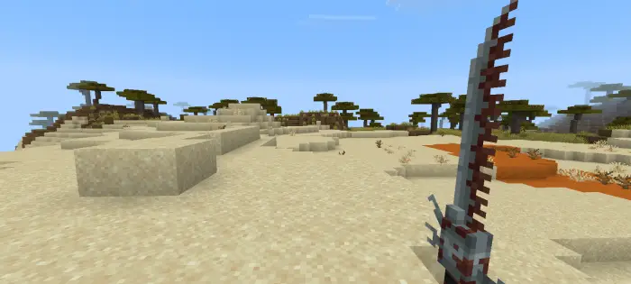Player holding a spiked sword in desert biome
