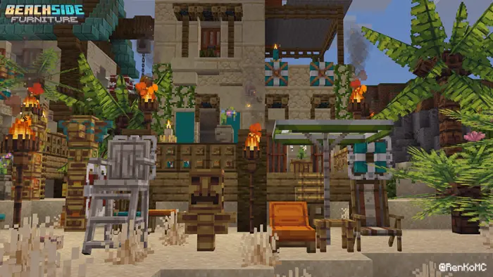 Beachside villa with tropical furniture and decor