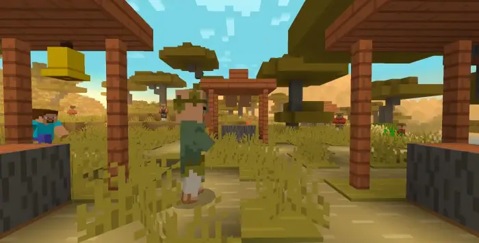 Cartoon-style village with simple textures