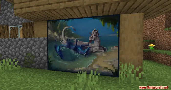 Pixel art painting of a dragon on a wall