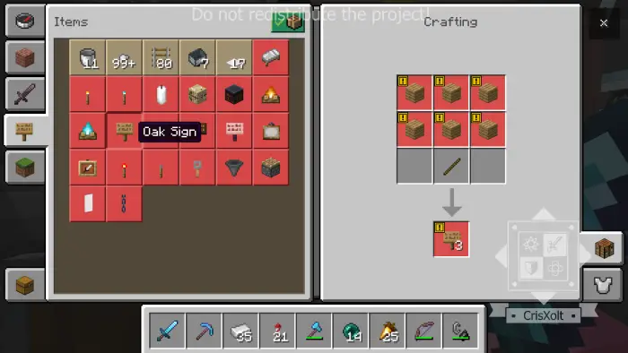 Java-style crafting interface and item menu