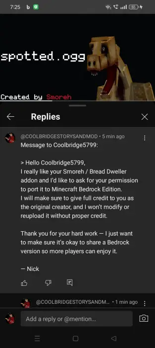 Creepy bread-themed mob permission request