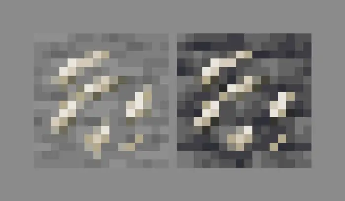 Pixel art ore blocks with metallic chunks