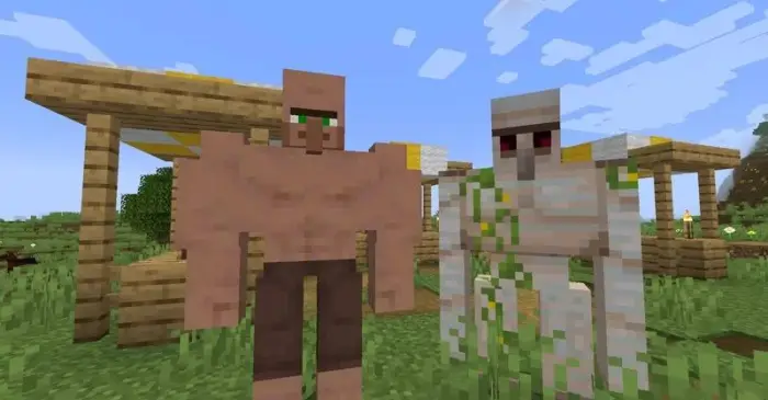 Buff Iron Golem and classic golem standing.