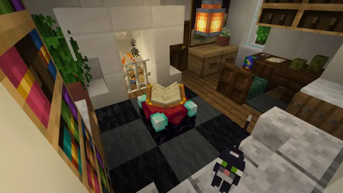 Victorian study room with fireplace and desk