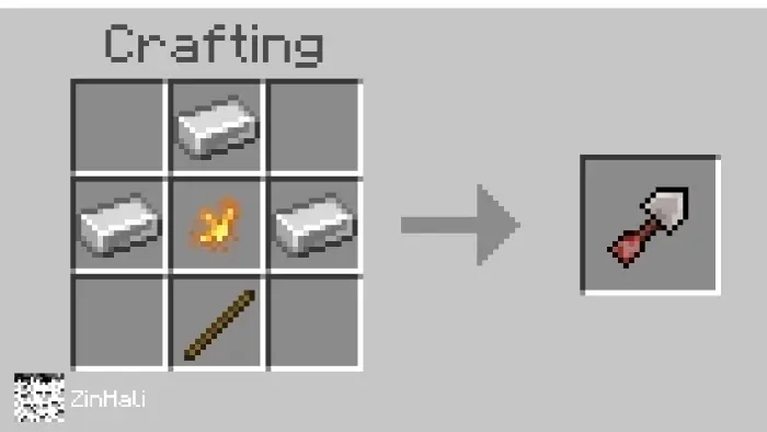 Crafting grid showing shovel recipe.