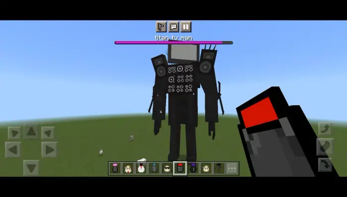 Giant TV-headed mob with speakers visible