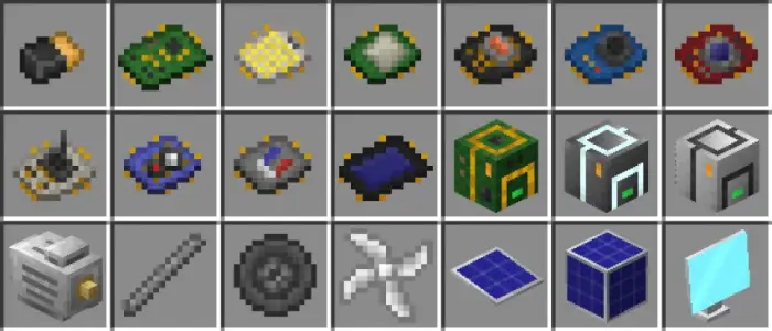 Futuristic tech and robotics mod items grid