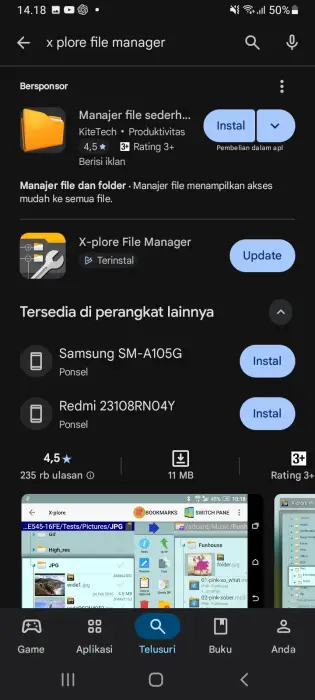 Google Play Store showing X-plore File Manager