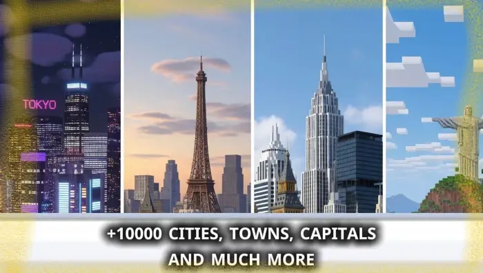 Famous world landmarks and pixel cityscapes