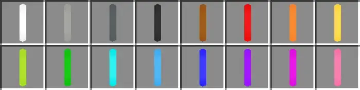 Sixteen colored futuristic rods in a grid.