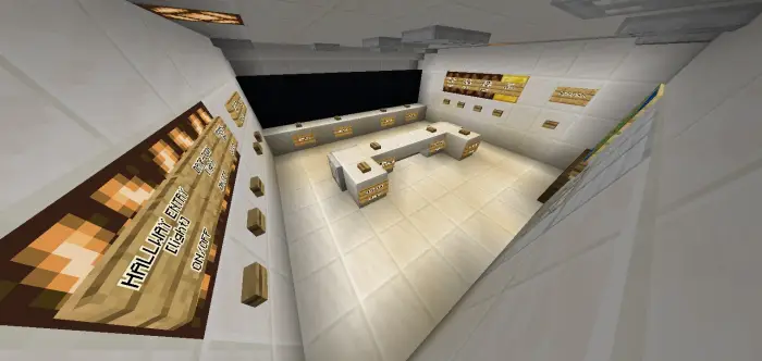 Control room with buttons and command signs