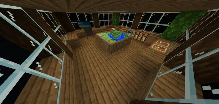 Wooden bunker control room with map table