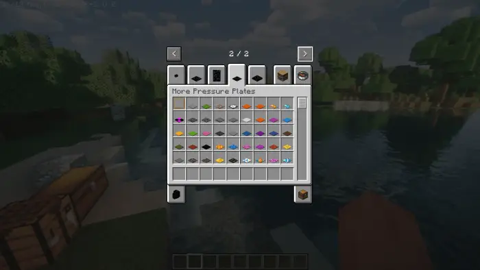 Game menu showing various pressure plates.