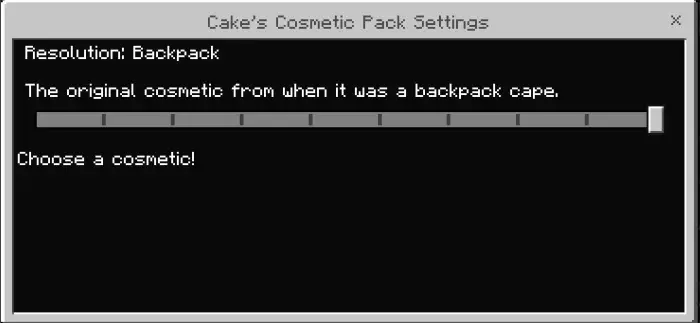 Cosmetic pack settings menu with slider.