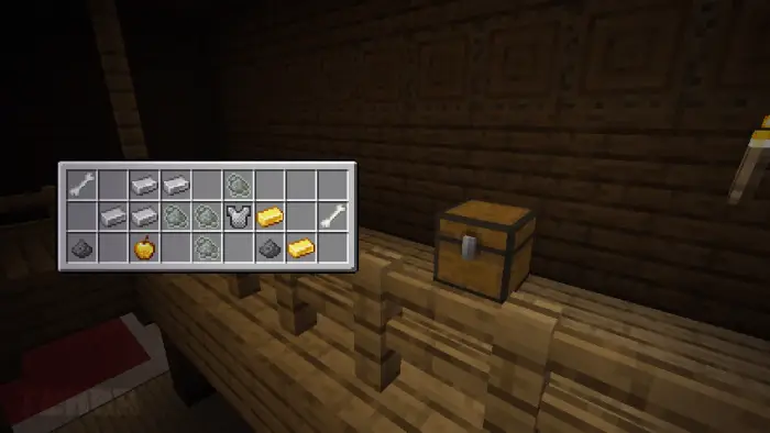 Inventory of items next to a wooden chest