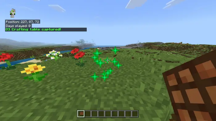 Crafting table captured with sparkles