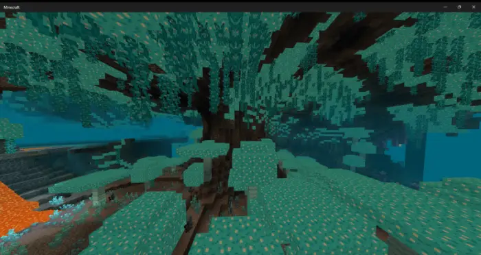 Large glowing tree in an underground biome