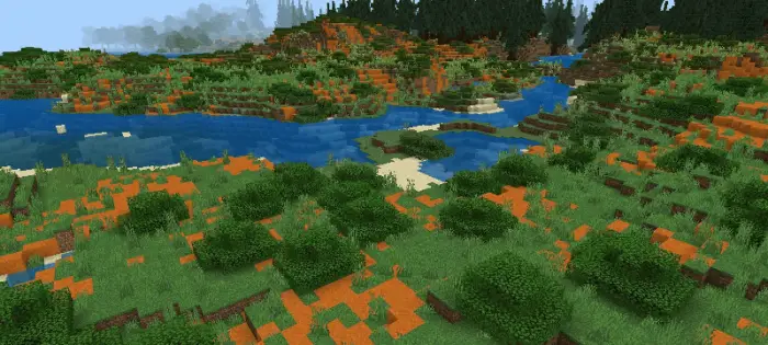 Lush, vibrant biome with river and greenery