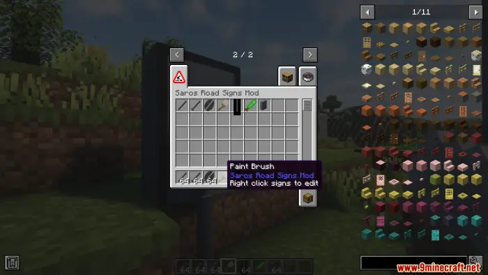 Game mod menu showing road sign tools.