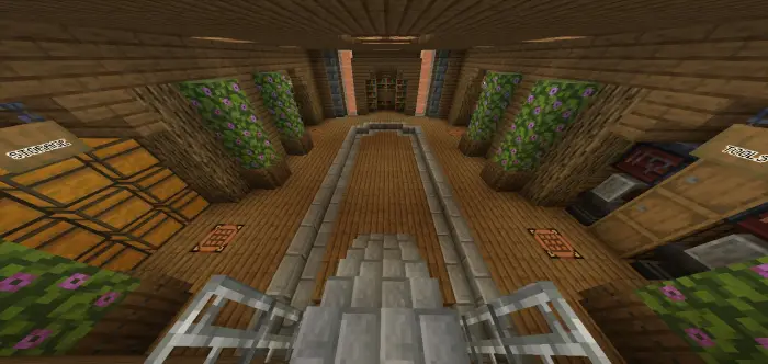 Underground bunker hallway with storage rooms