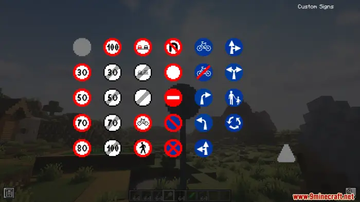 Grid of custom road and traffic signs