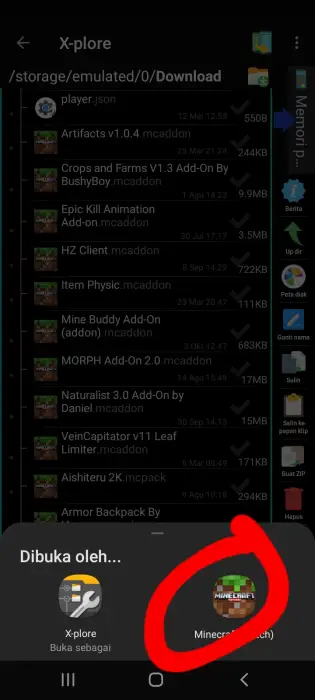 Addon file selected, open with app prompt.