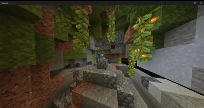 Underground cave biome with glowing vines