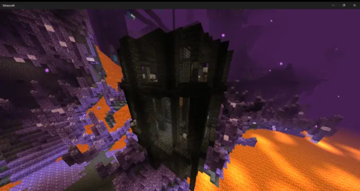 Dark fortress in glowing crystal cavern