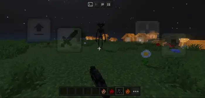 Dark creature approaches village at night