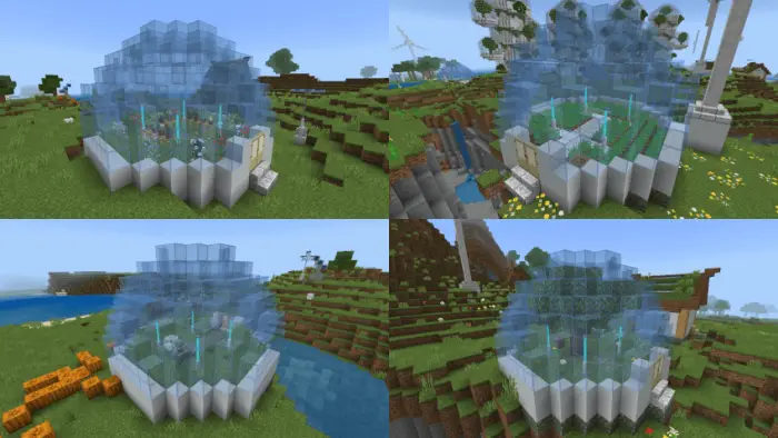 Futuristic glass dome structures on grass