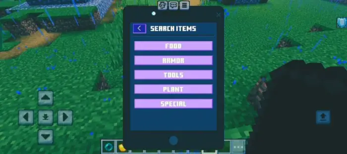 In-game smartphone menu with item categories