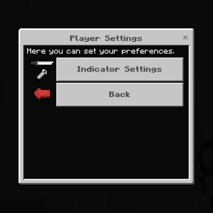 Player settings menu with indicator options.