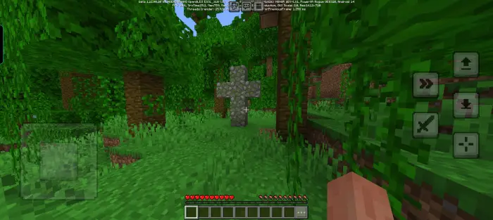 Stone cross structure in a dense forest