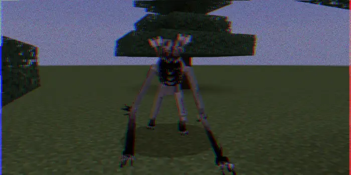 Creepy long-armed creature in pixelated forest