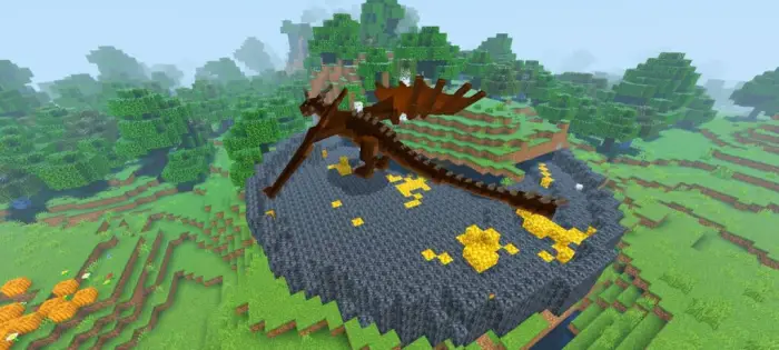 Large dragon guards treasure on rocky terrain