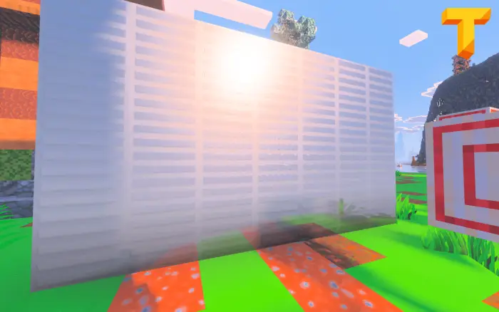 Cartoon-style glass panel in bright world