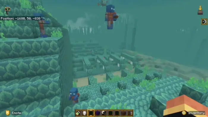 3D armored characters explore underwater ruins