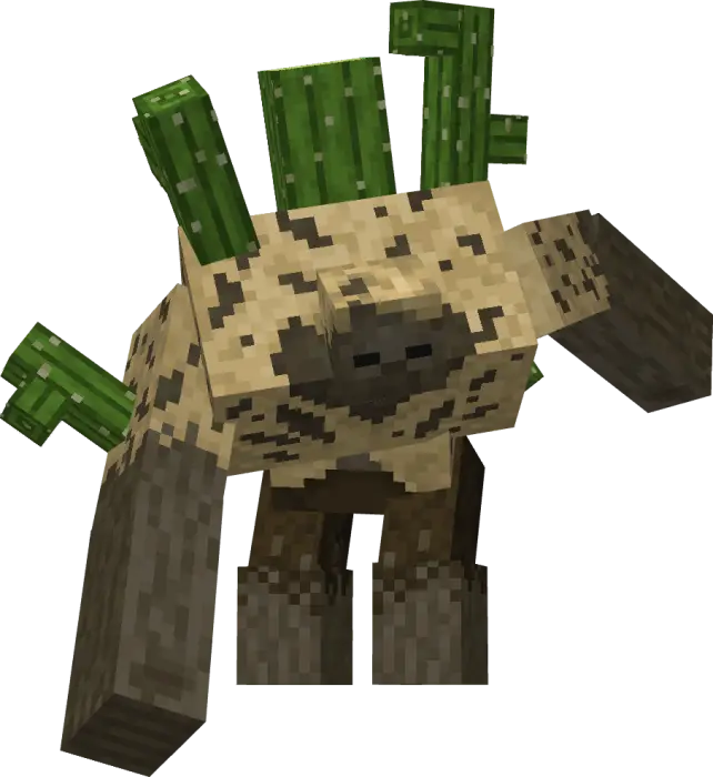 Blocky mutant creature with cacti on back