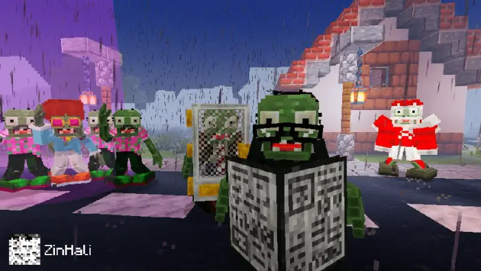 Blocky cartoon zombies with unique outfits